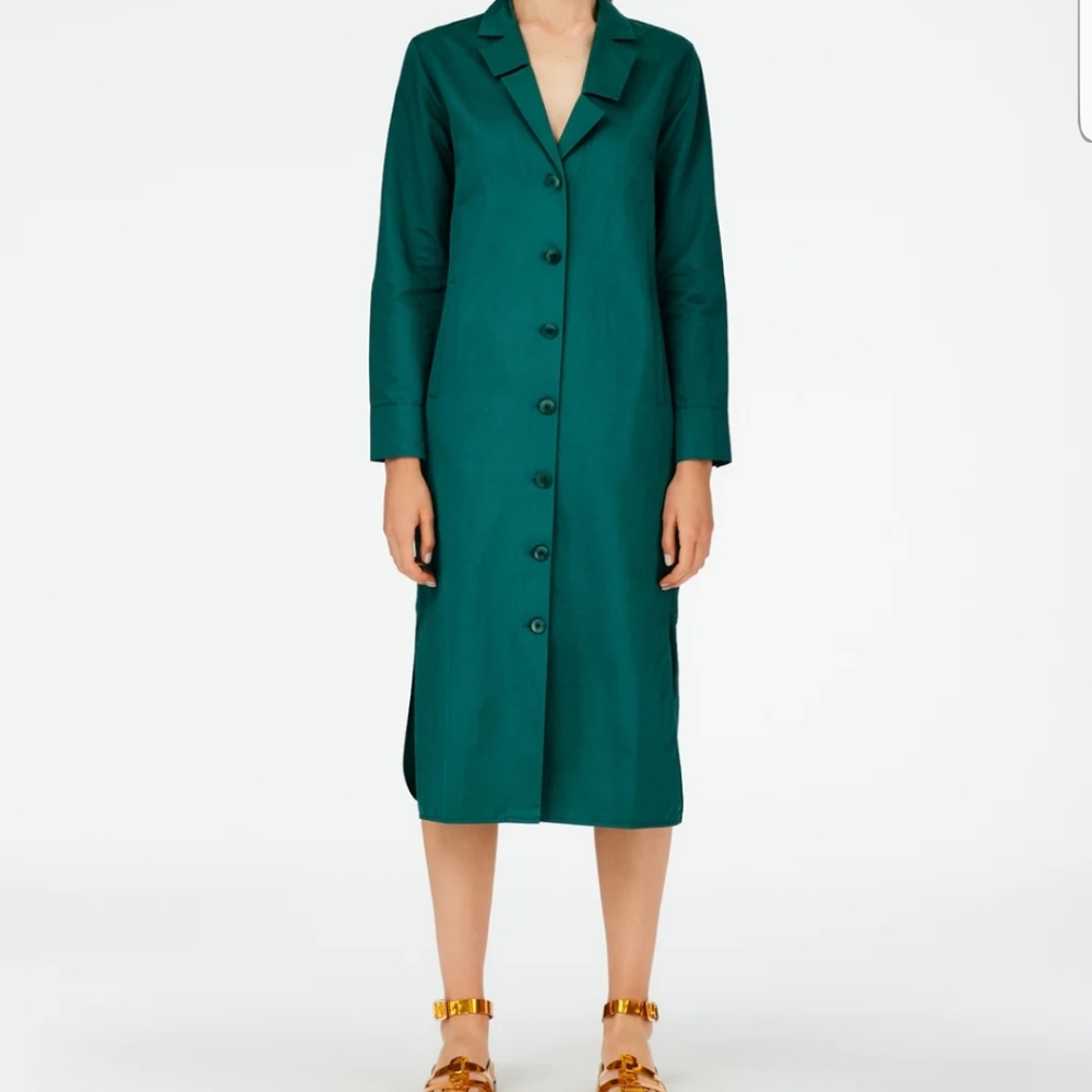 Tibi cotton linen sateen Carson green shirtdress